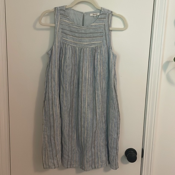 Madewell Sleeveless Yoked Mini Dress Stripe Light Blue Baby Doll Dress XXS - Picture 6 of 11